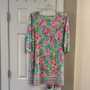 Lilly Pulitzer Vibrant Floral Long Sleeve Dress - Pink and Green